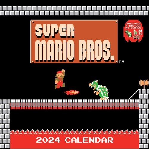 Super Mario Bros. 8-Bit Retro 2024 Wall Calendar with Bonus Diecut Notecards (Wall)