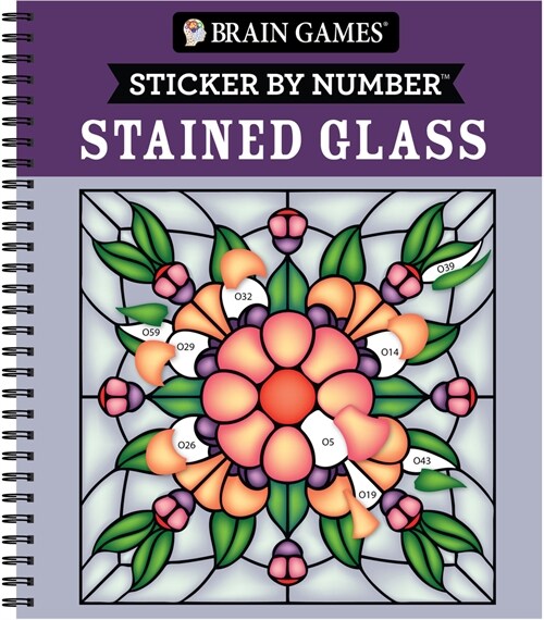 Brain Games - Sticker by Number: Stained Glass (28 Images to Sticker) (Spiral)
