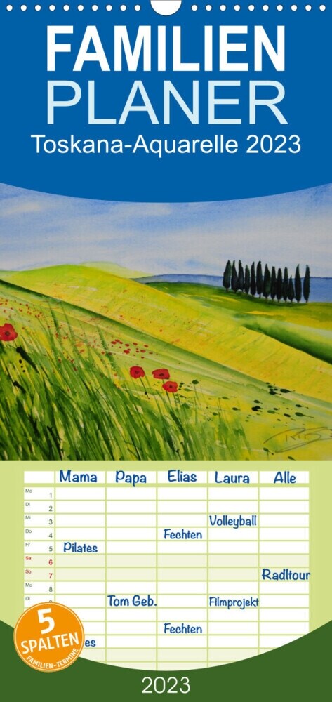 Familienplaner Toskana-Aquarelle 2023 (Wandkalender 2023 , 21 cm x 45 cm, hoch) (Calendar)