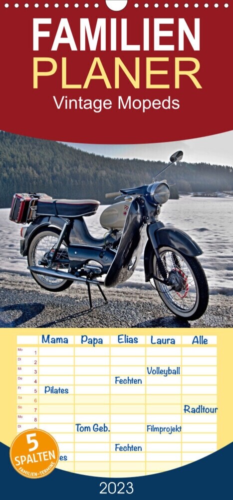 Familienplaner Vintage Mopeds (Wandkalender 2023 , 21 cm x 45 cm, hoch) (Calendar)