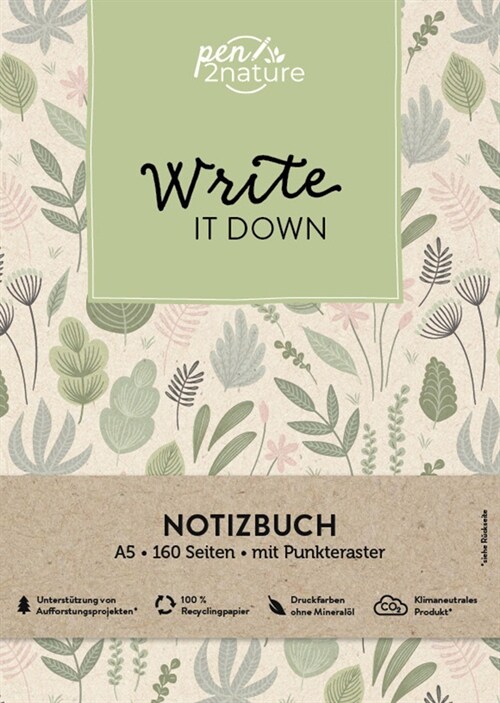 Write It Down - Notizbuch (Blattermotiv) A5 | dotted | Hardcover (Hardcover)