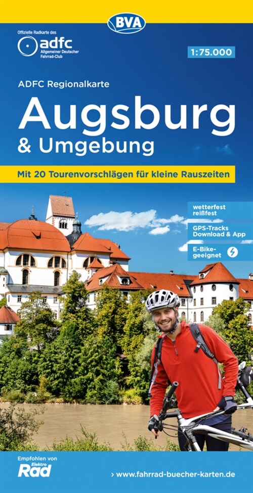 ADFC-Regionalkarte Augsburg und Umgebung, 1:75.000, mit Tagestourenvorschlagen, reiß- und wetterfest, E-Bike-geeignet, GPS-Tracks-Download (Sheet Map)