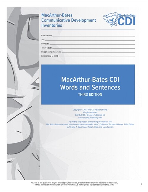 Macarthur-Bates Communicative Development Inventories (CDI) Words and Sentences Forms: 16-30 Months (Paperback, 3)