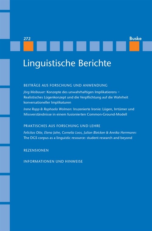 Linguistische Berichte Heft 272 (Paperback)