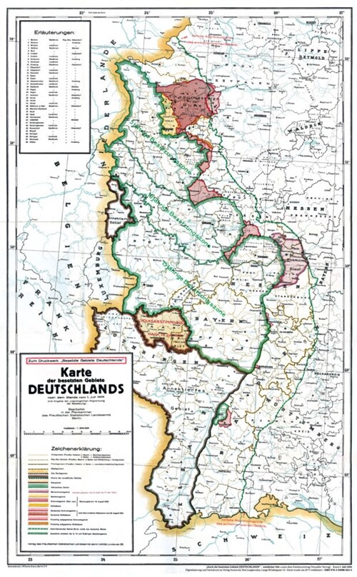 Historische Karte: DEUTSCHES REICH - Besetzte Gebiete WEST-DEUTSCHLAND - Stand 1. Juli 1925 (gerollt) (Sheet Map)