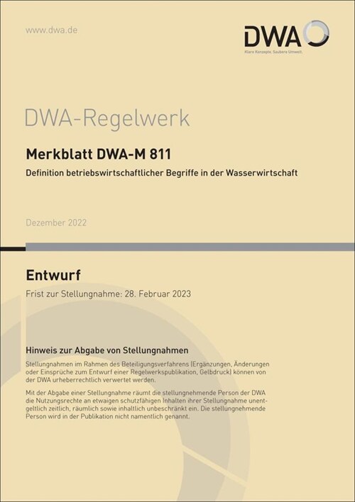 Merkblatt DWA-M 811 Definition betriebswirtschaftlicher Begriffe in der Wasserwirtschaft (Entwurf) (Paperback)