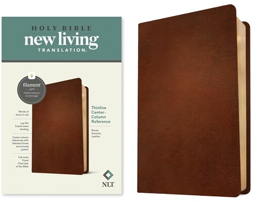 NLT Thinline Center-Column Reference Bible, Filament-Enabled Edition (Genuine Leather, Brown, Red Letter) (Leather)