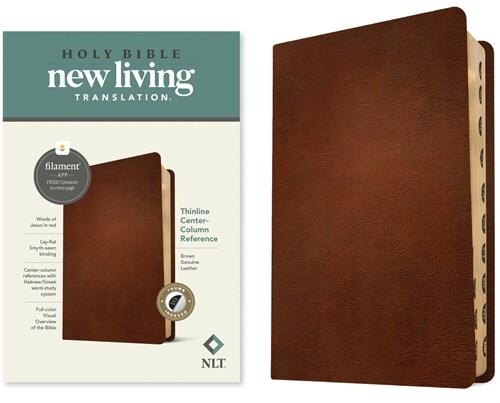NLT Thinline Center-Column Reference Bible, Filament-Enabled Edition (Genuine Leather, Brown, Indexed, Red Letter) (Leather)
