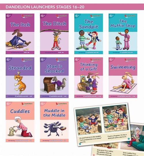 Phonic Books Dandelion Launchers Stages 16-20: Decodable Books for Beginner Readers Tch and Ve, Two-Syllable Words, Suffixes -Ed and -Ing and Spel (Paperback)