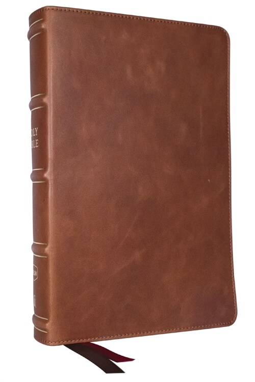 Nkjv, Single-Column Reference Bible, Verse-By-Verse, Brown Genuine Leather, Red Letter, Comfort Print (Thumb Indexed) (Leather)