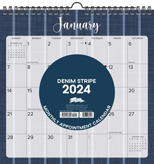 Denim Stripe 2024 12 X 12 Spiral Wall Calendar (Wall)