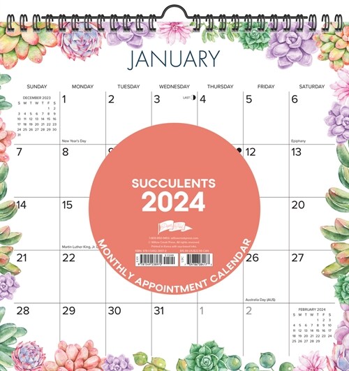 Succulents 2024 12 X 12 Spiral Wall Calendar (Wall)