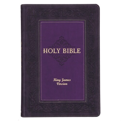 KJV Study Bible, Large Print King James Version Holy Bible, Thumb Tabs, Ribbons, Faux Leather Purple Two-Tone Debossed (Leather)