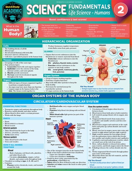 Science Fundamentals 2 - Life Science - Humans: Quickstudy Laminated Reference & Study Guide (Other, 2, Second Edition)