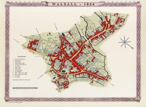 Walsall Town 1824 - Old Map Supplied Rolled in a Clear Two Part Screw Presentation Tube - Print Size 45cm x 32cm (Sheet Map, rolled)