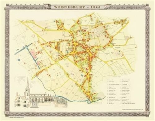 Old Map of Wednesbury 1846 : Colour Town Plan of Wednesbury in the Black Country (Sheet Map, flat)