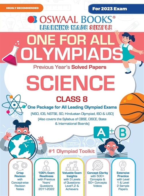 Oswaal One For All Olympiad Previous Years Solved Papers, Class-8 Science Book (For 2023 Exam) (Paperback)