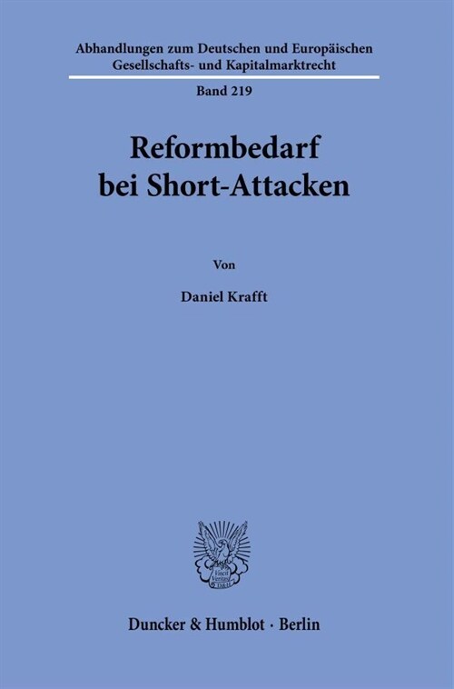 Reformbedarf Bei Short-Attacken (Paperback)