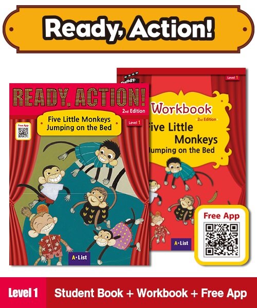 Ready Action Level 1 : Five Little Monkeys Jumping on the Bed (Student Book + App QR + Workbook, 2nd Edition)