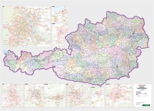 Wall map marker panel: Austria postcodes 1:500,000 (Sheet Map, folded)