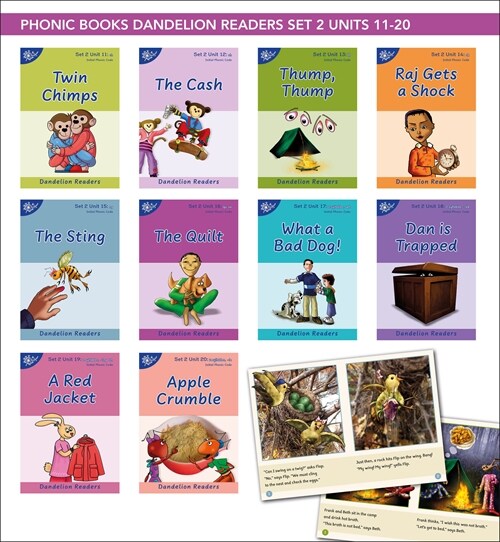 Phonic Books Dandelion Readers Set 2 Units 11-20 Twin Chimps (Two Letter Spellings Sh, Ch, Th, Ng, Qu, Wh, -Ed, -Ing, -Le): Decodable Books for Beginn (Paperback)