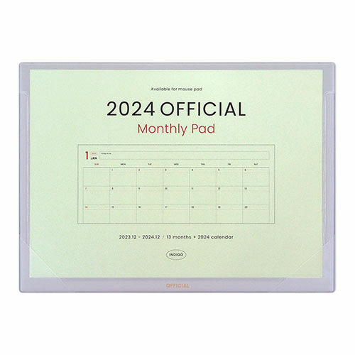 2024 오피셜 먼슬리 패드 (날짜형, 마우스패드, A4)