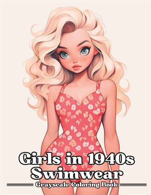 Girls in 1940s Swimwear: Grayscale Coloring Book for Adults and Teen (Paperback)