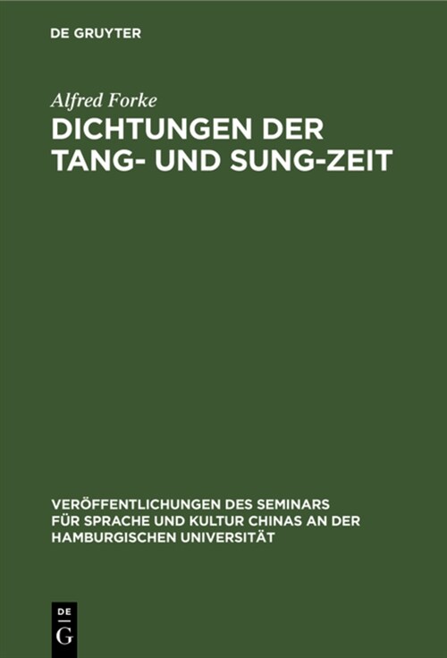 Dichtungen Der Tang- Und Sung-Zeit: Chinesischer Text (Hardcover, Reprint 2022)