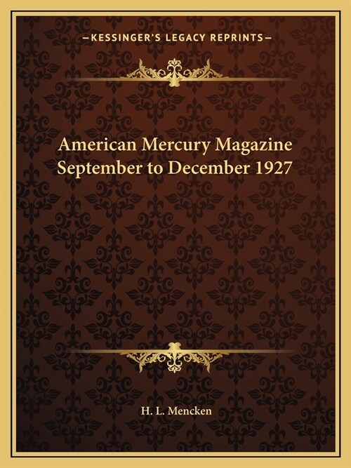 American Mercury Magazine September to December 1927 (Paperback)