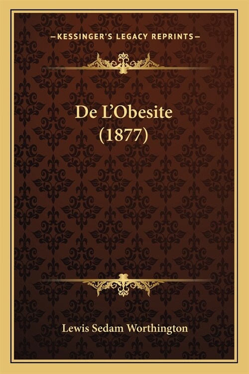 De LObesite (1877) (Paperback)