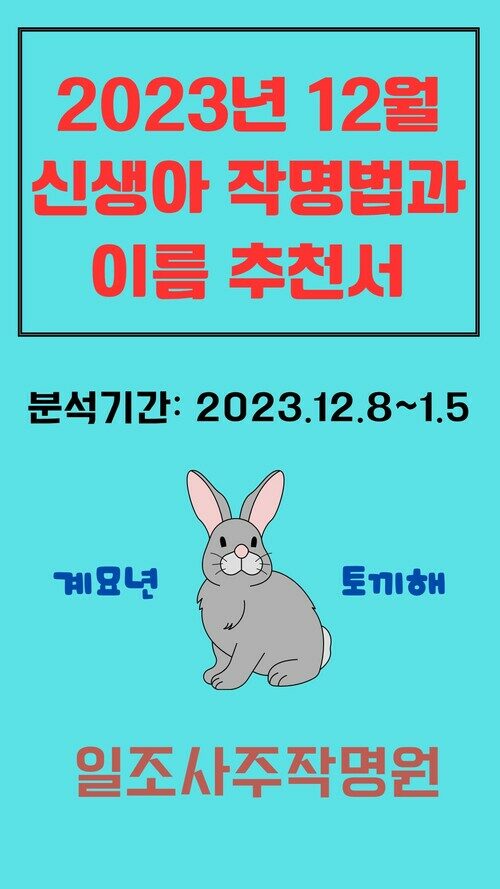 2023년 12월 신생아 작명법과 이름 추천서