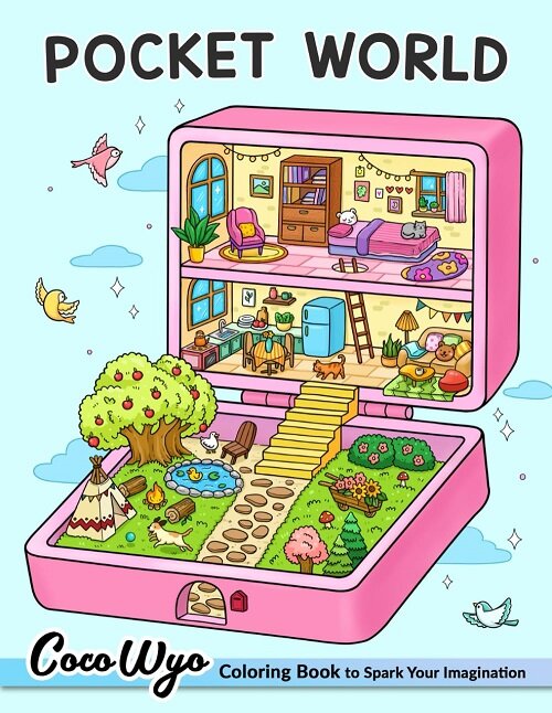Pocket World: Adult Coloring Book with Miniature Worlds inside Tiny Items for Relaxation and Stress Relief (Paperback)