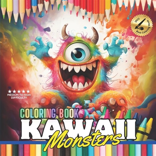 Coloring book Kawaii Monsters: Illustrations, relax while coloring, ages 12 and up, medium to high level, watercolor, crayons (Paperback)