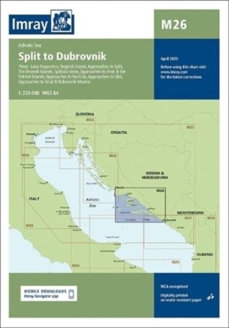 Imray Chart M26 : Split to Dubrovnik (Sheet Map, folded, New ed)