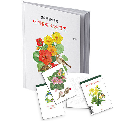꽃과 새 컬러링북 엽서 도안 세트 : 내 마음속 작은 정원