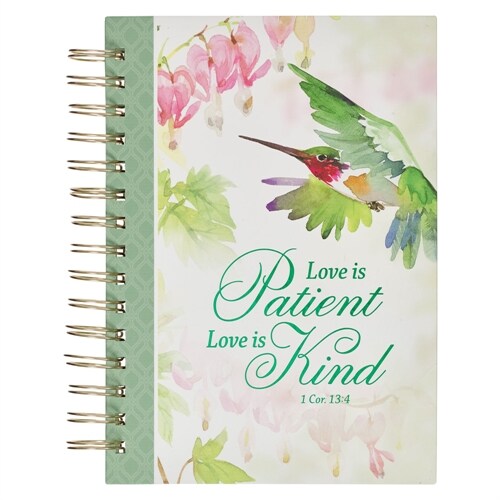 Christian Art Gifts Green Journal W/Scripture Love Bible Verse Large Notebook, 192 Ruled Pages, 1 Cor. 13:4 Bible Verse (Spiral)