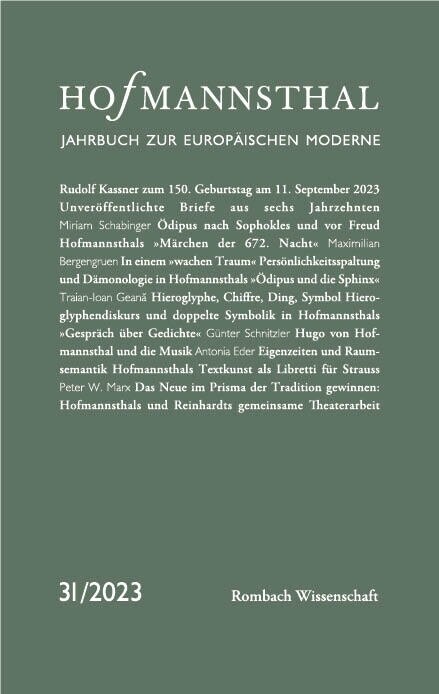 Hofmannsthal: Jahrbuch Zur Europaischen Moderne 31 / 2023 (Paperback)