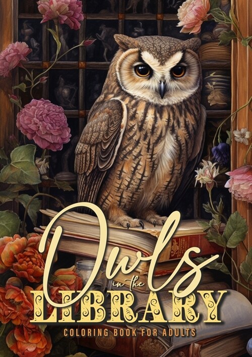 Owln in the Library Coloring Book for Adults: Owls Coloring Book for Adults Owls Grayscale Coloring Book bookshelf coloring book Owl A4 (Paperback)