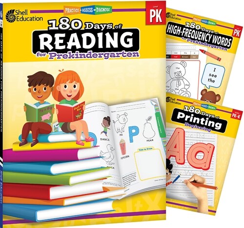 180 Days Reading, High-Frequency Words, & Printing Grade Pk: 3-Book Set (Hardcover)