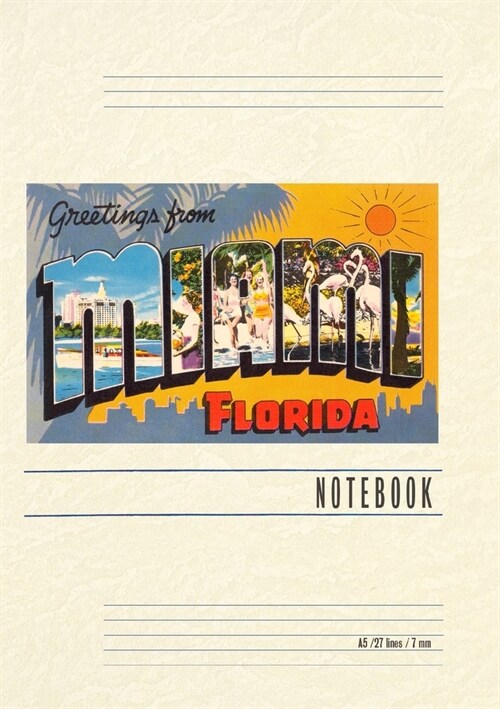 Vintage Lined Notebook Greetings from Miami, Florida (Paperback)
