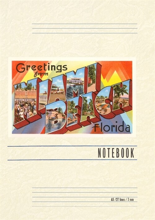 Vintage Lined Notebook Greetings from Miami Beach, Florida (Paperback)