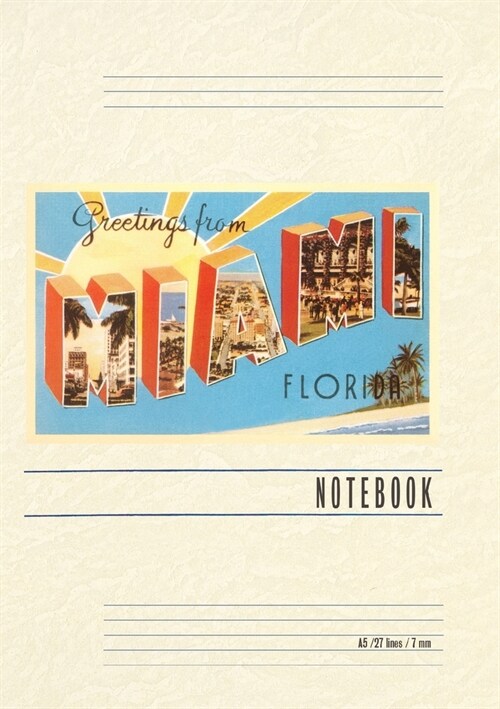 Vintage Lined Notebook Greetings from Miami, Florida (Paperback)
