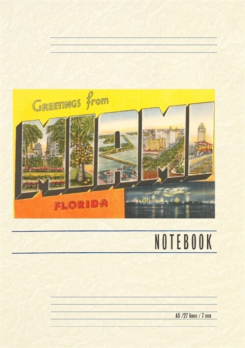 Vintage Lined Notebook Greetings from Miami, Florida (Paperback)