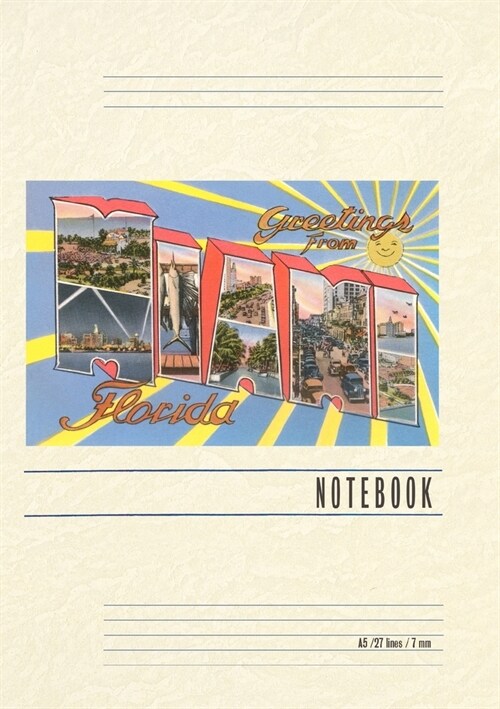 Vintage Lined Notebook Greetings from Miami, Florida (Paperback)