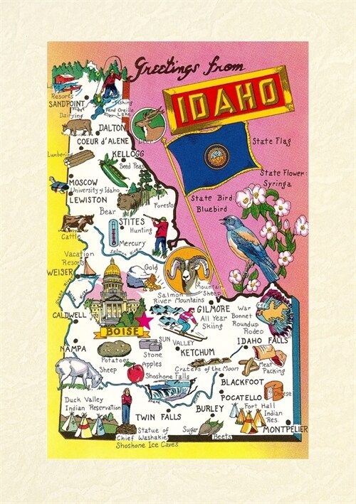 Vintage Lined Notebook Greetings from Idaho, Map of Highlights (Paperback)