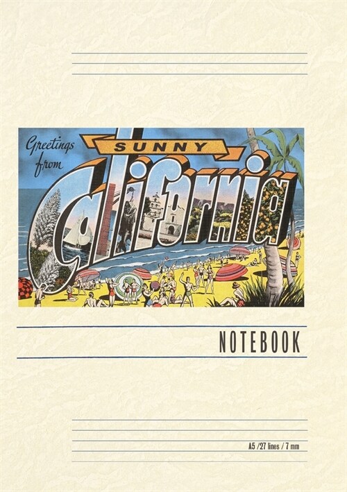 Vintage Lined Notebook Greetings from Sunny California Beach Scene (Paperback)