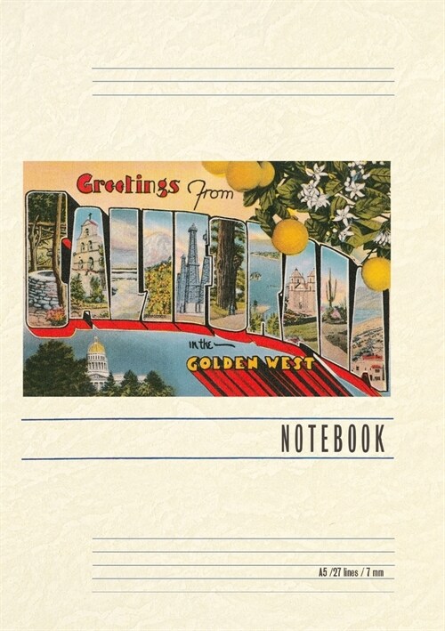 Vintage Lined Notebook Greetings from California (Paperback)