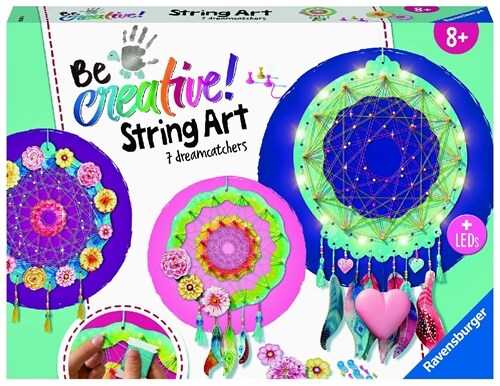 Ravensburger 18235 String Art Maxi:Dreamcatcher, String Art Bastelset fur Kinder ab 8 Jahren, Kreative Traumfanger mit LEDs (Game)