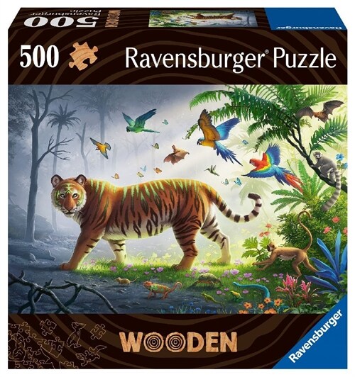 Ravensburger Puzzle 17514 - Tiger im Dschungel - 500 Teile Holzpuzzle mit stabilen, individuellen Puzzleteilen und kleinen Holzfiguren (Whimsies), fur (Game)