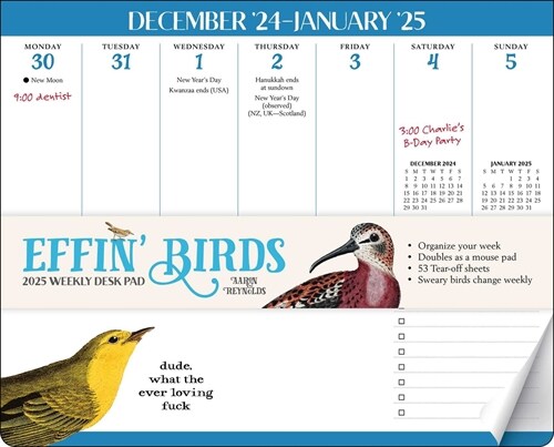 Effin Birds 2025 Weekly Desk Pad Calendar (Desk)